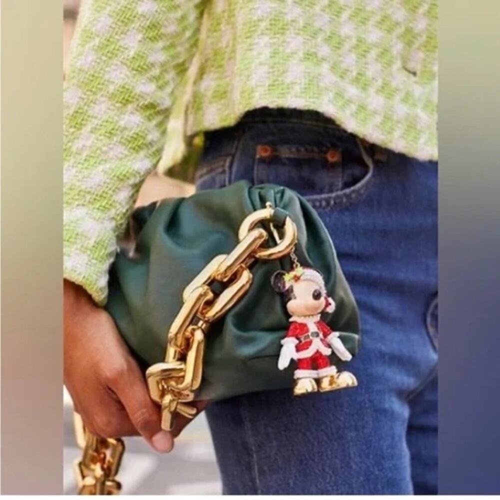 BaubleBar Mickey Mouse Santa Claus Pearl Bling Bag Charm Key Chain Collector - Picture 2 of 8